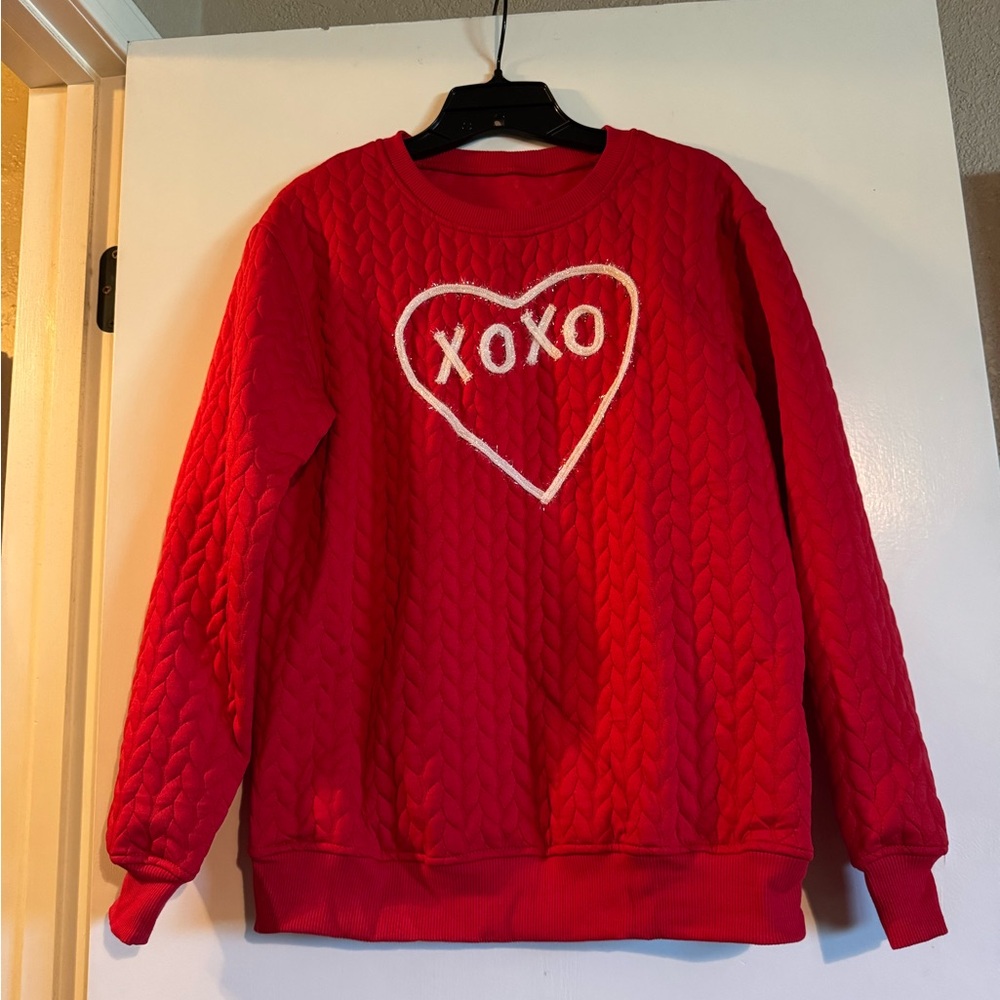 NWOT Dear Lover Racing Heart Chenille Sweater Red XOXO